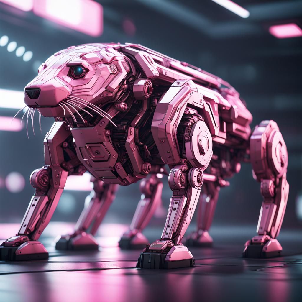 Futuristic Pink Otter with Intricate Mech Details