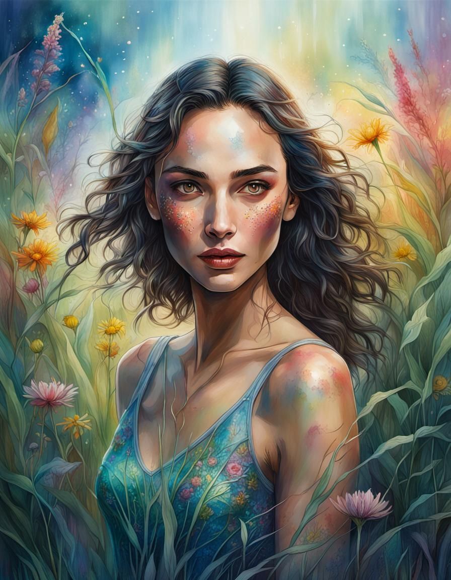 Gal Gadot in a Neon Wildflower Field