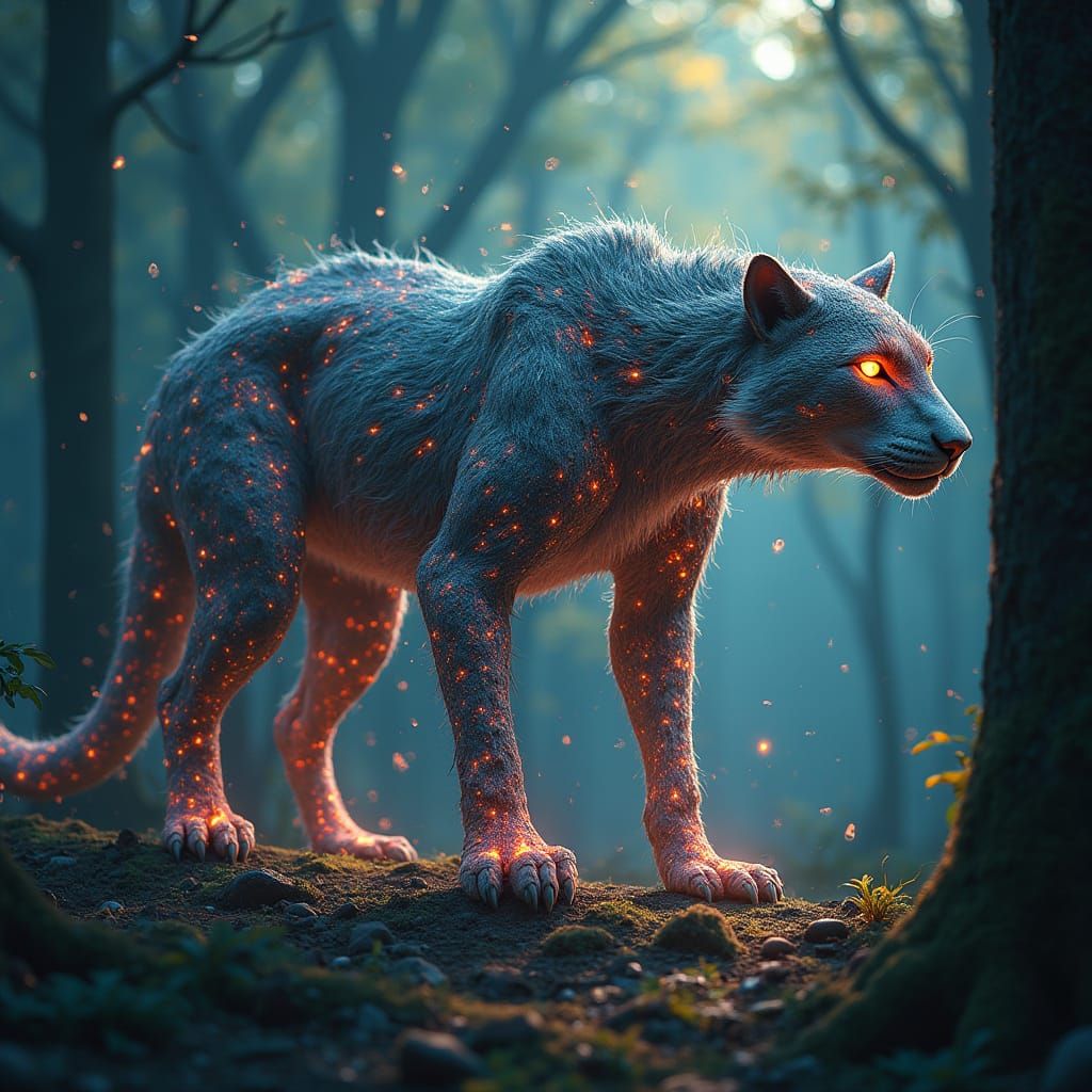 Mystical Forest Chimera: Amur Leopard, Wolf, Bear, and Monke...