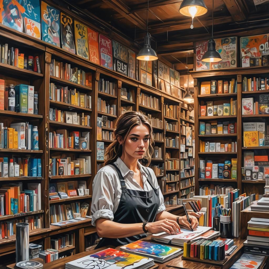 Colorful Graffiti Art in an Old Fashioned Bookshop
