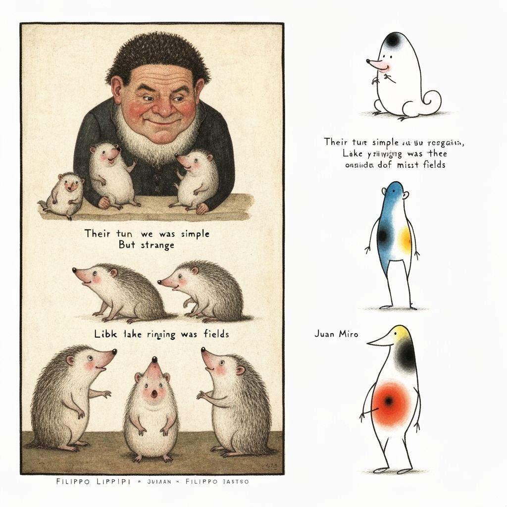 Caricature Hedgehogs Singing in Misty Fields