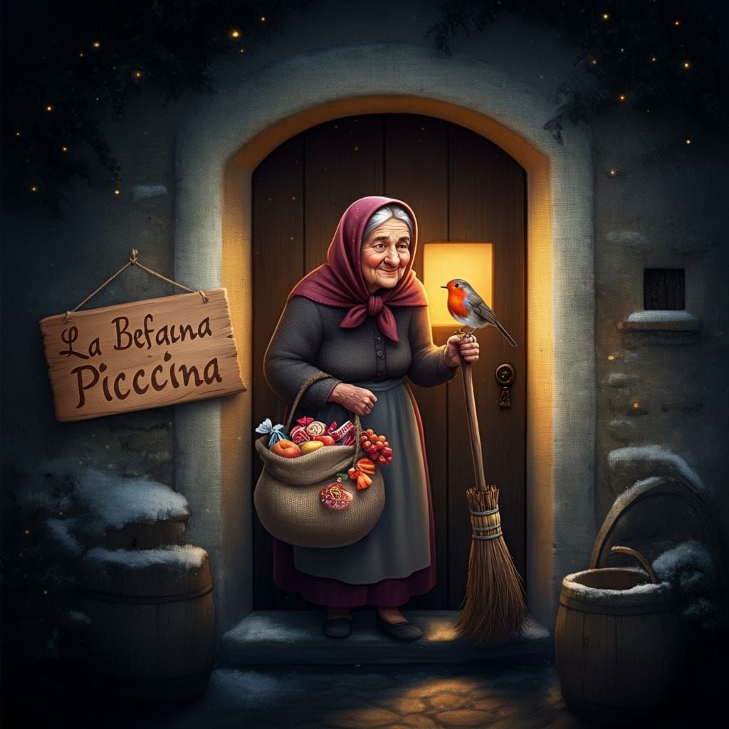 La Befana in Moonlit Italian Village
