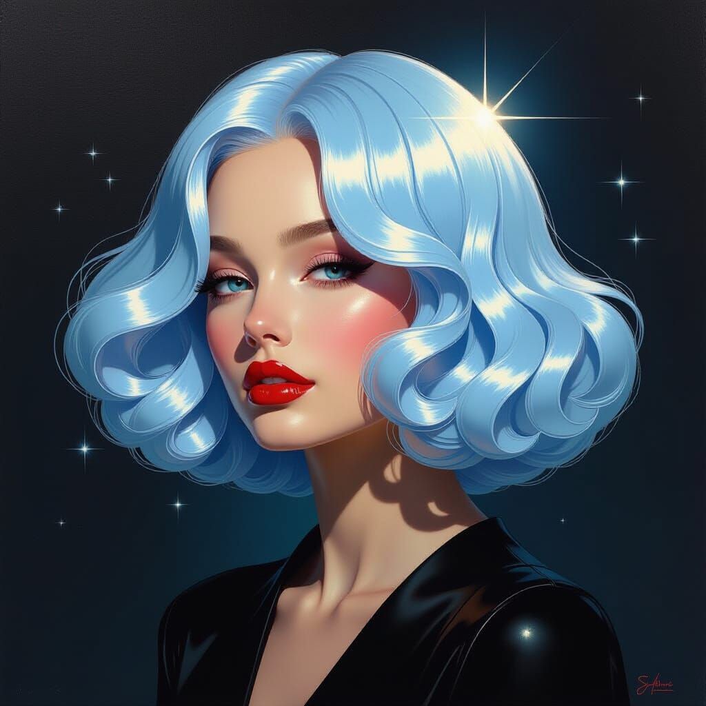 Surreal Oil Painting of Woman With Liquid Mercury Wig