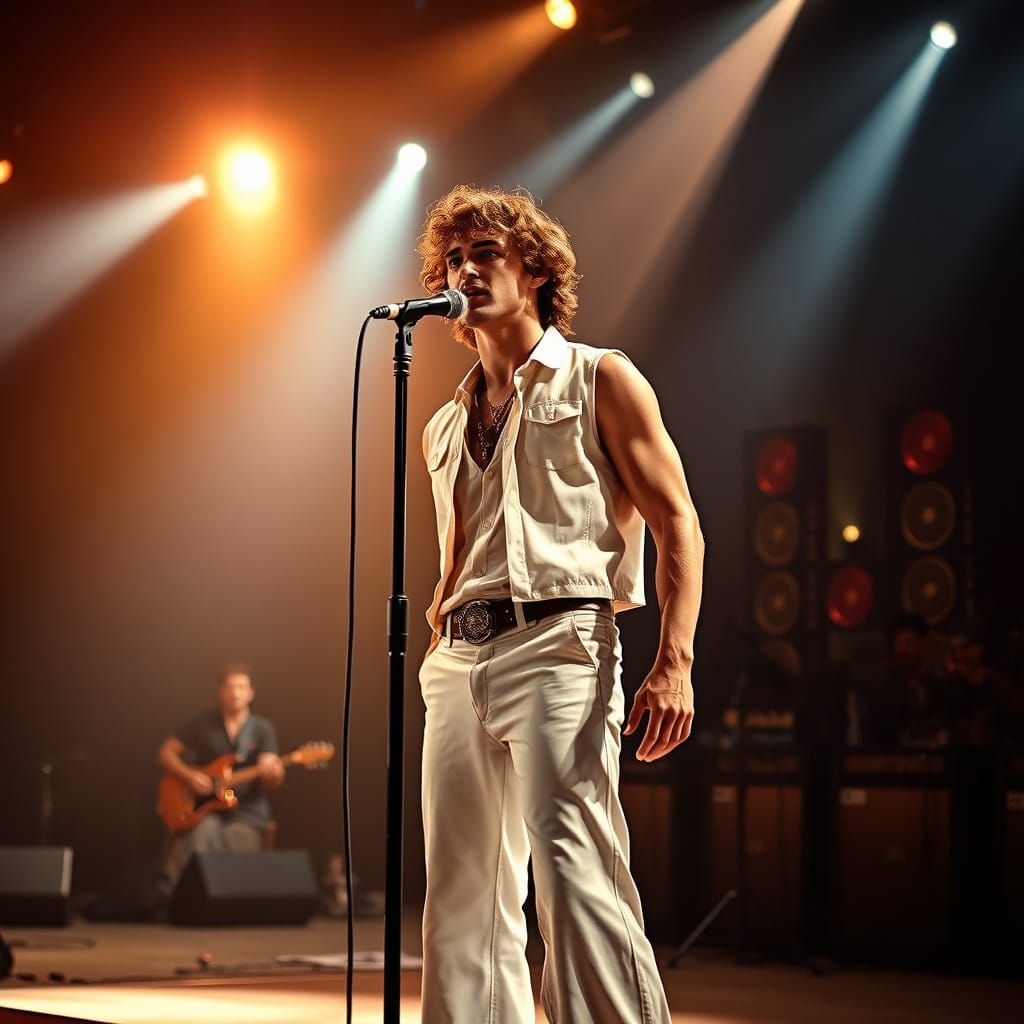 Singer on Stage in Hyperrealistic Cinematic Style