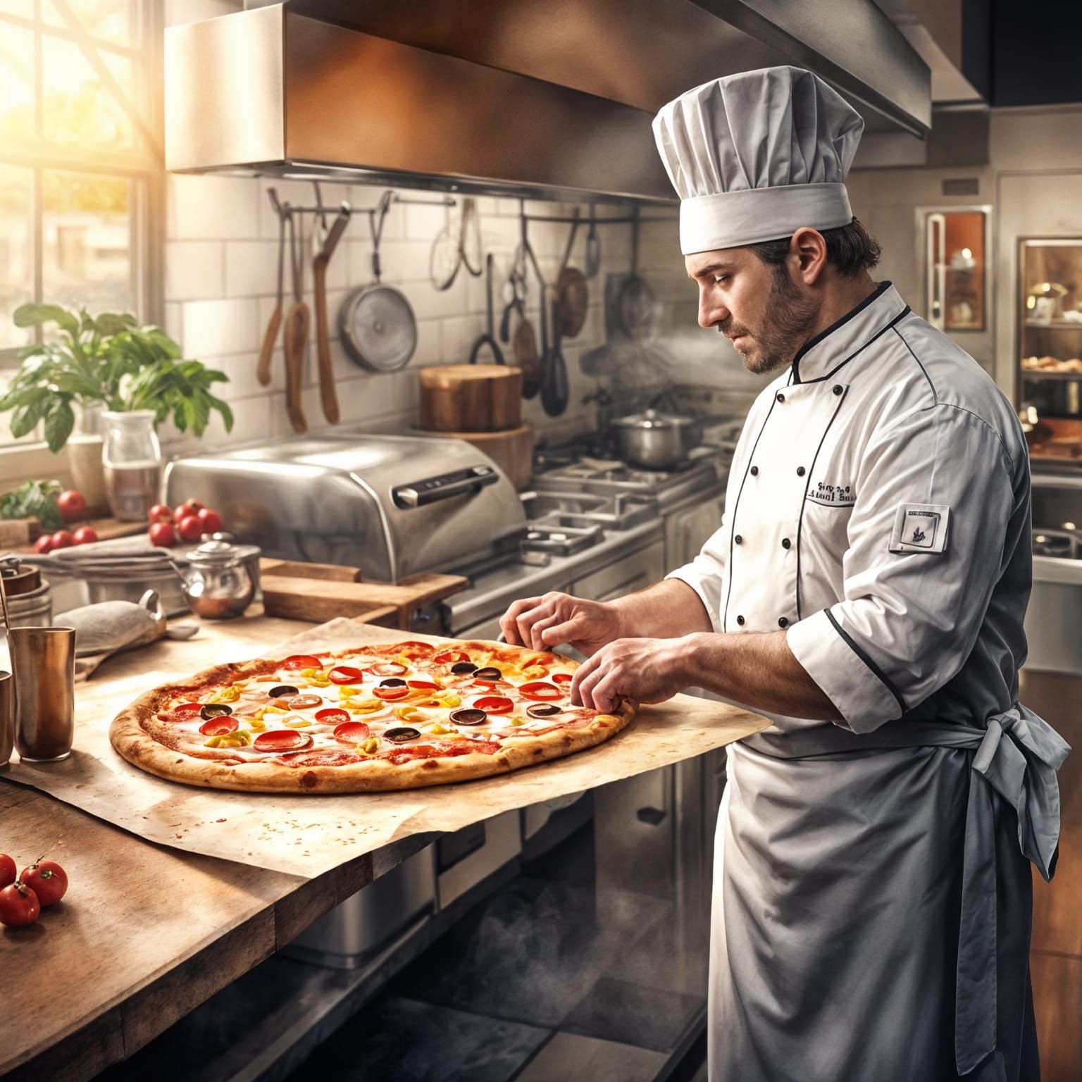 Chef's Passion: A Watercolor Pizza Masterpiece