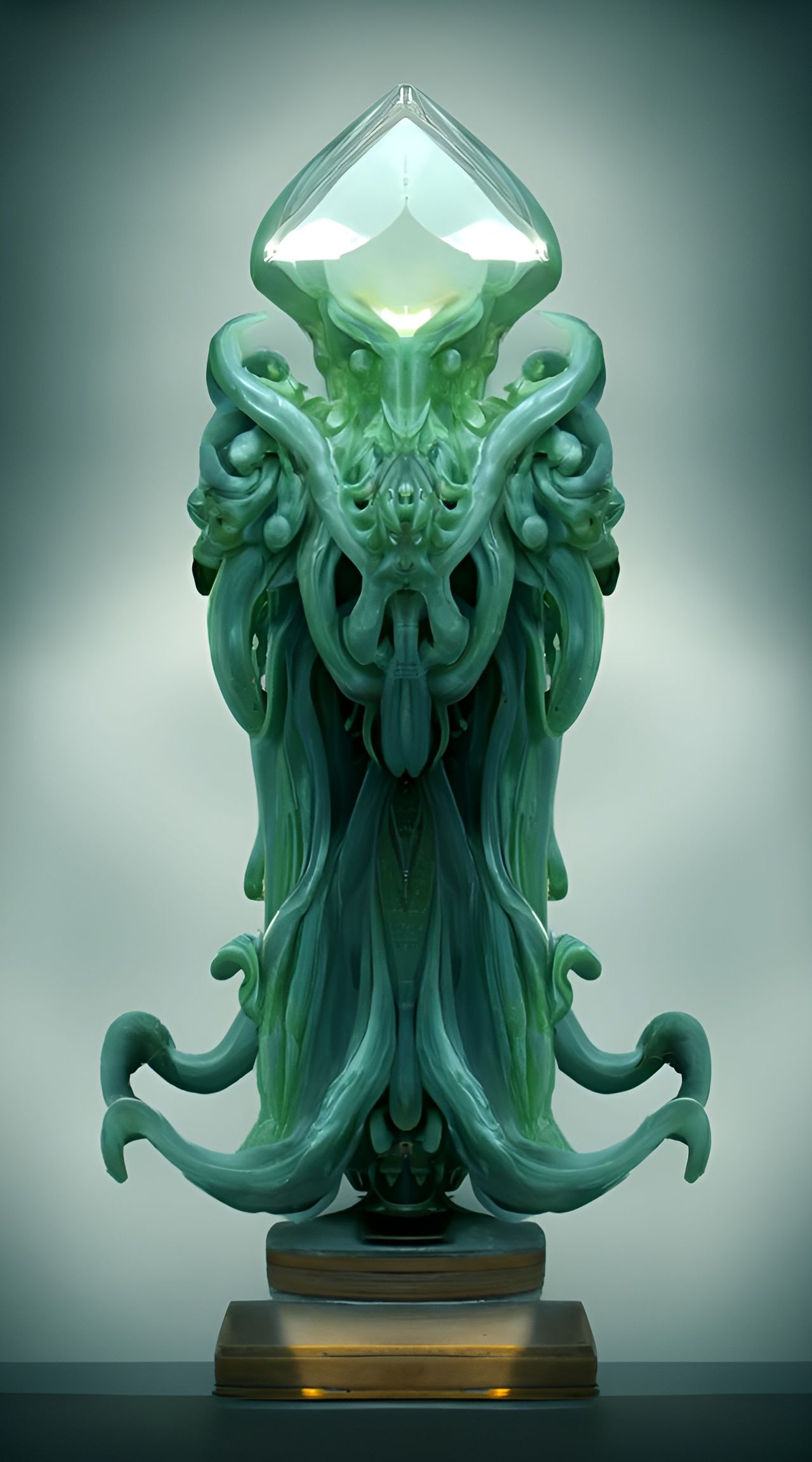 Exquisite Jade Cthulhu Statue with Ominous Glow