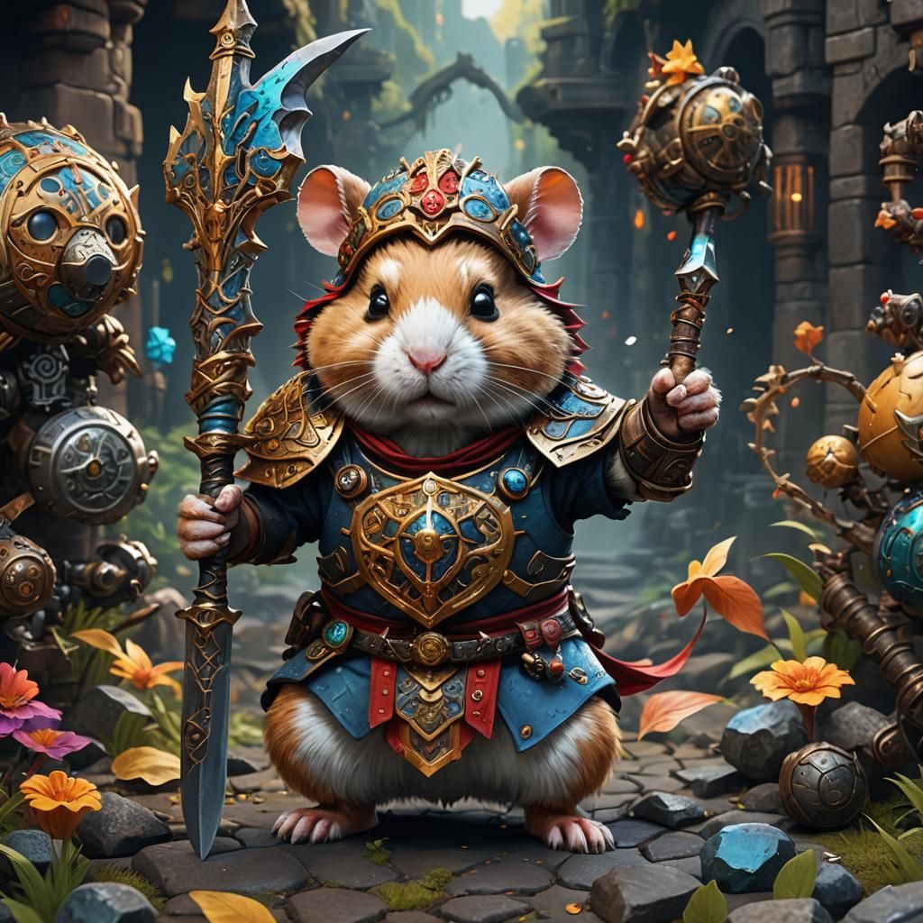 Hamster Warrior: Detailed Matte Painting in 8k