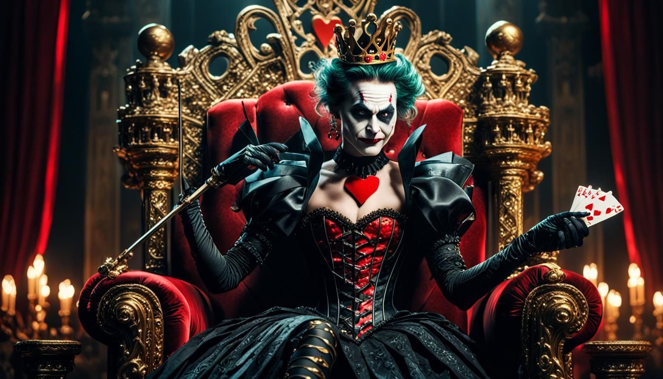 Joker Queen of Hearts Portrait in Digital Painting Style