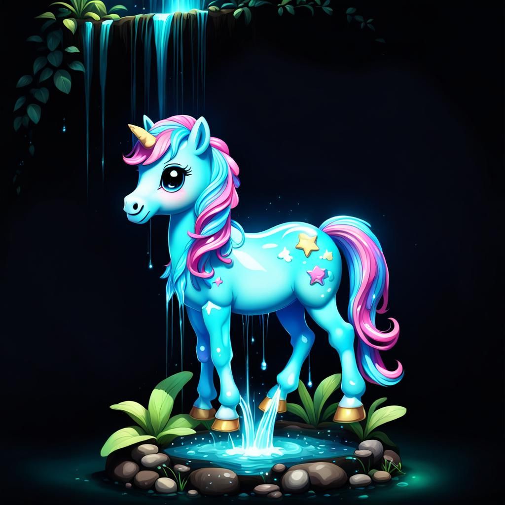 Bioluminescent Chibi Pony in Candy Garden