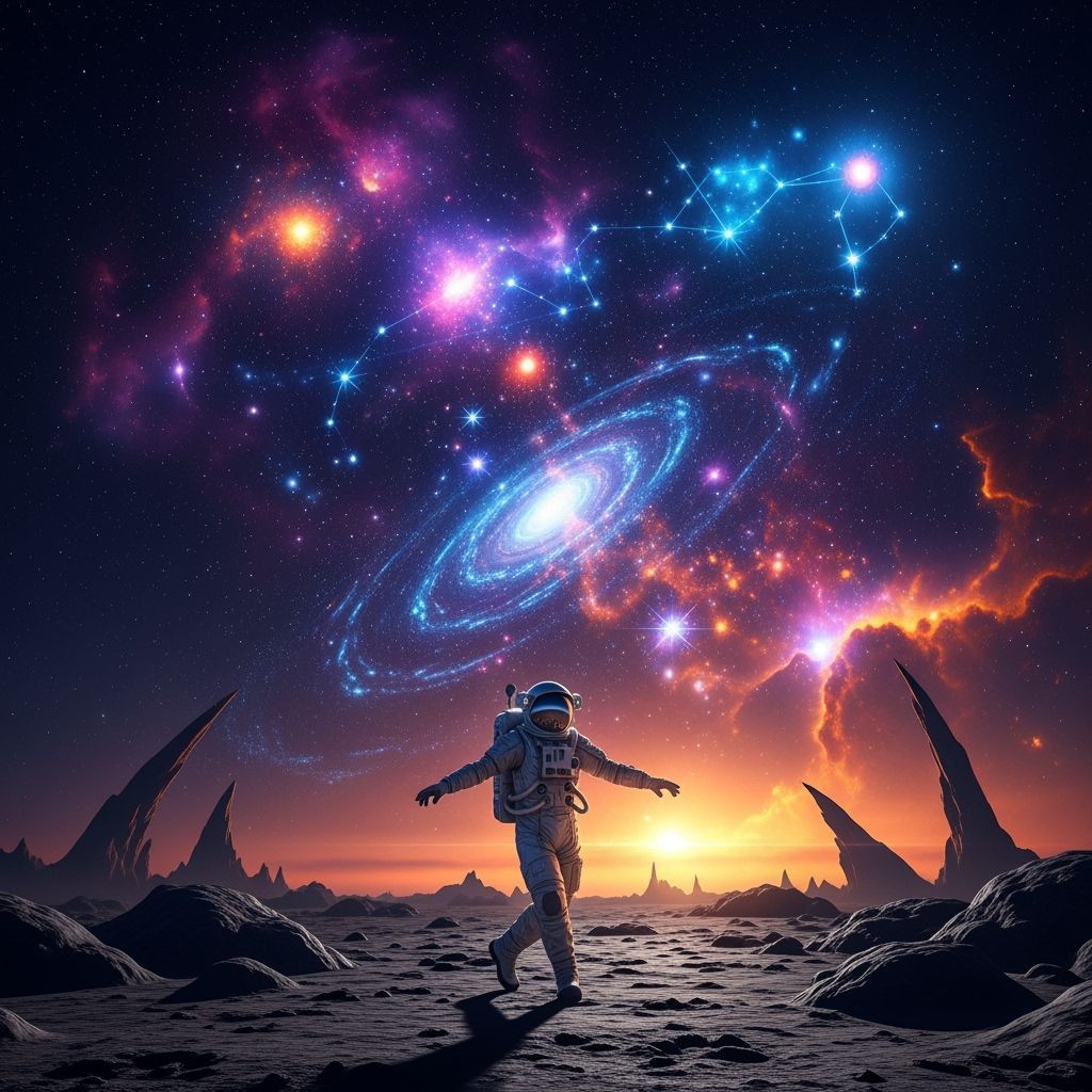 Astronaut Dancing Under Alien Nebulae Sky