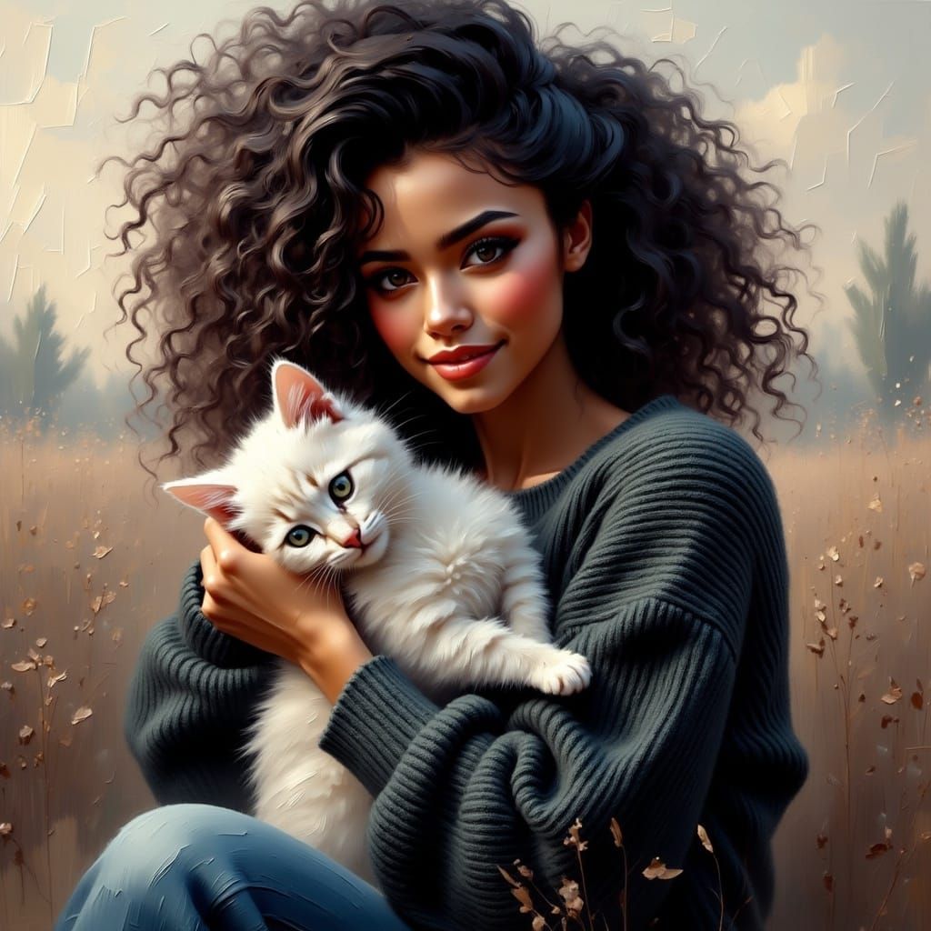 Beautiful Saudi Woman in Winter Sweater and Jeans Holding a...