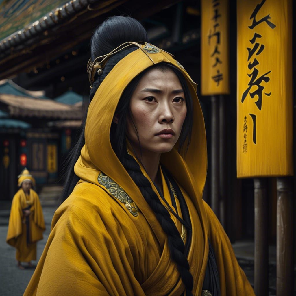 Fierce Ainu Monk on Fantasy Street, Photorealistic Oil Paint...