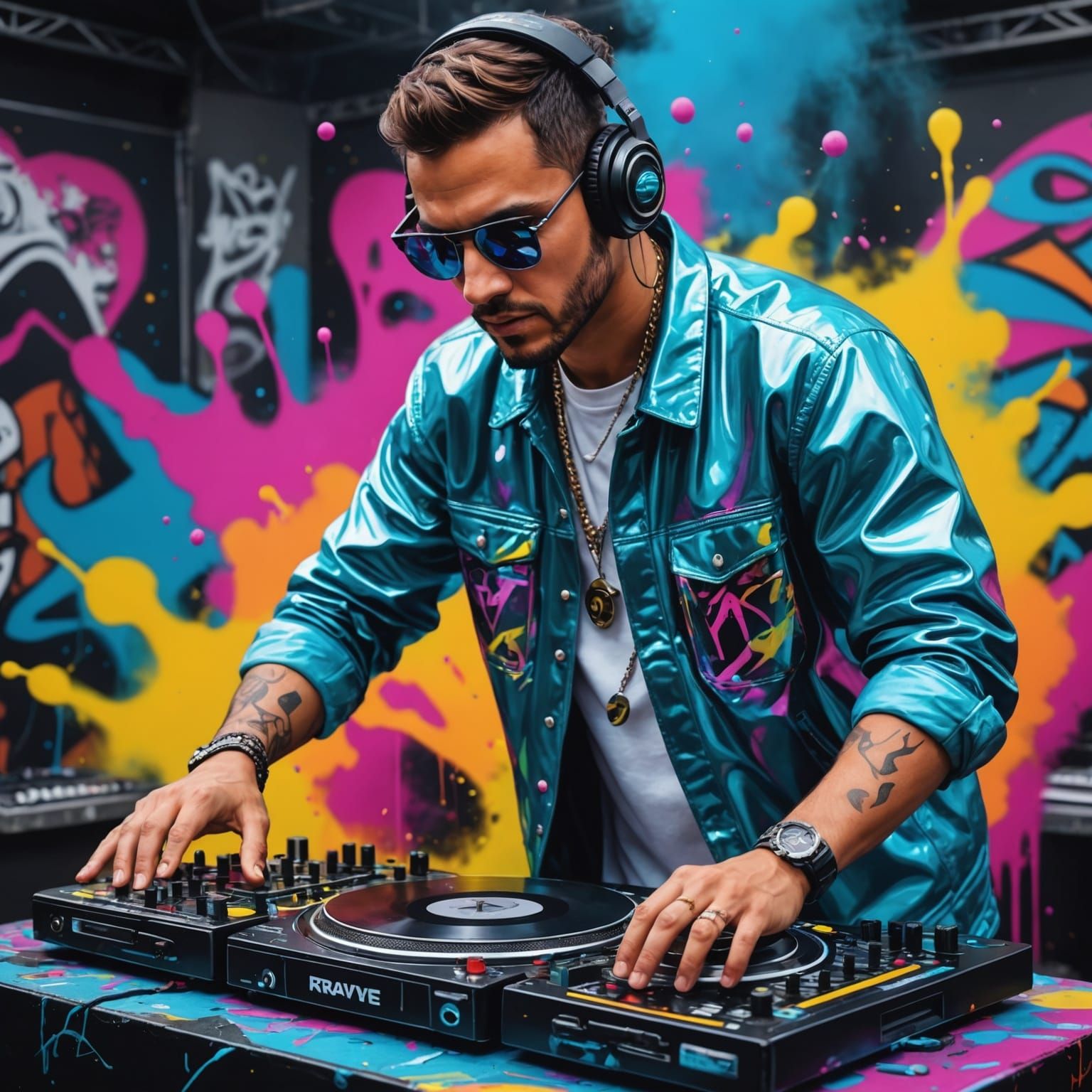Underwater Rave with Latino DJ in Graffiti Art Style