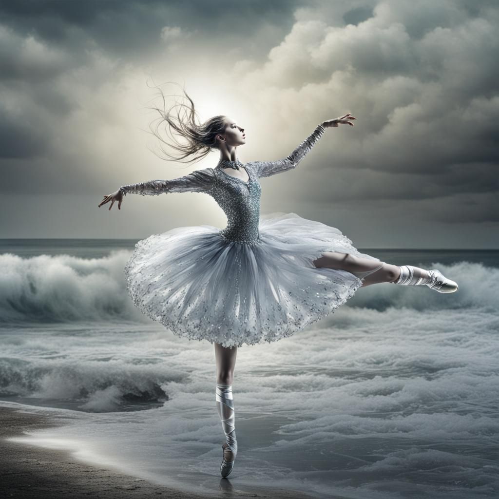 Crystal Dancer En Pointe Above the Sea in Surrealism