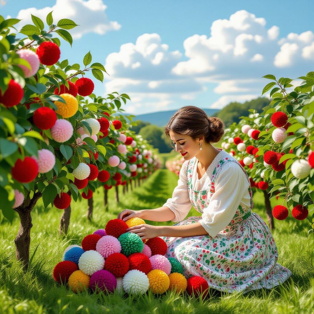 Pom Pom Orchard Inspired by Klimt and Miyazaki