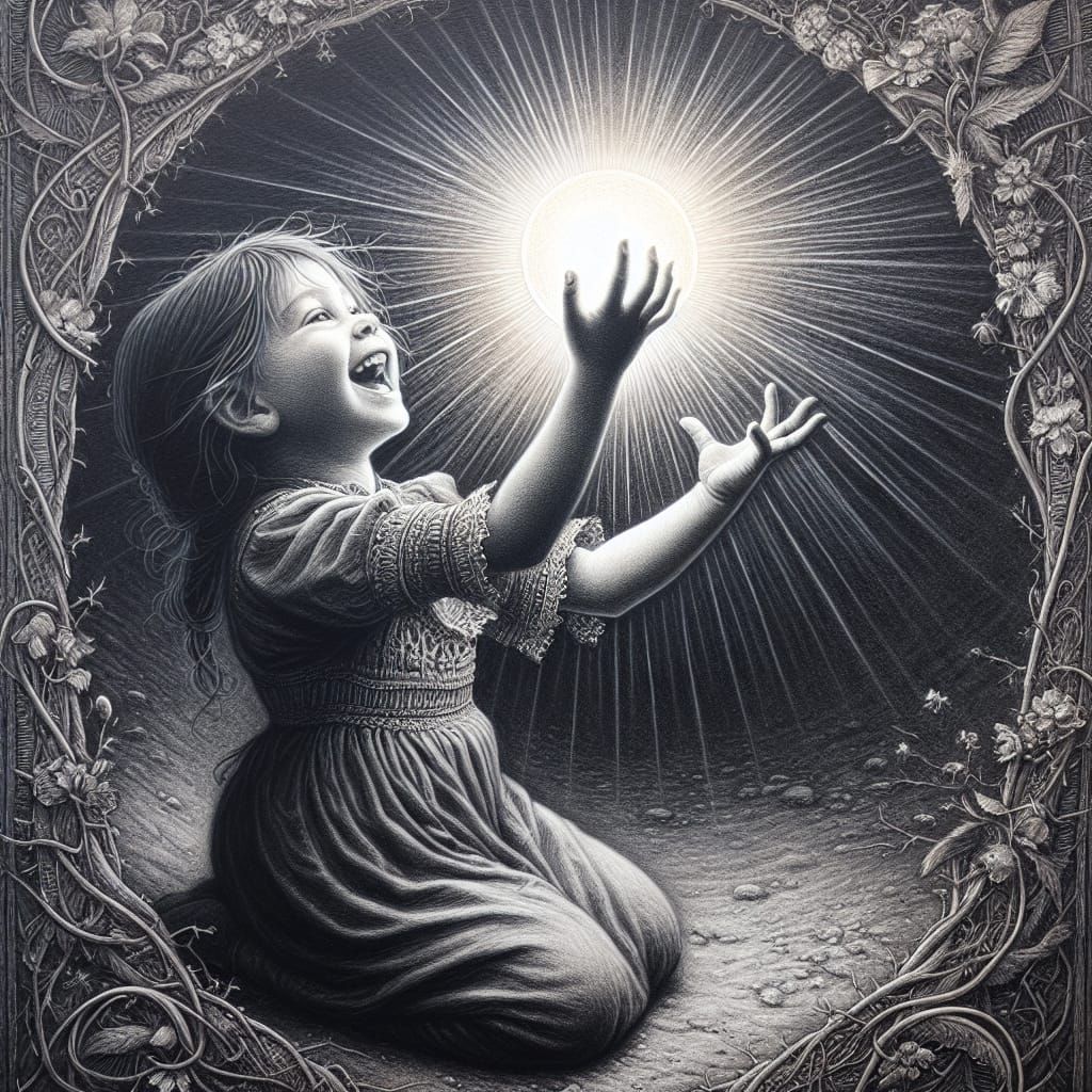 charcoal oil image victorian style. 5-year-old little girl t...