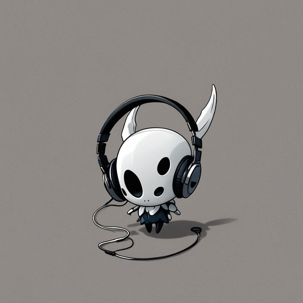 Cute Chibi Hollow Knight Character with Headphones