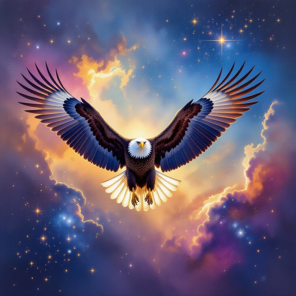Majestic Eagle Soars Through Cosmic Nebula Sky