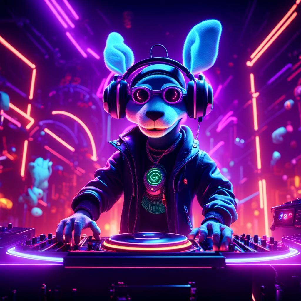 Neon Nightclub: Spring-Loaded Puppet DJ Concept Art