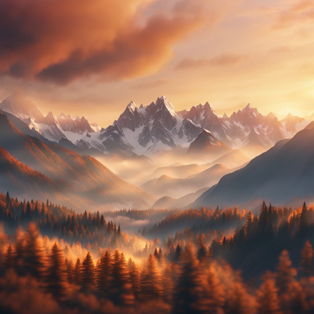 Majestic Snow-Capped Mountains at Golden Hour