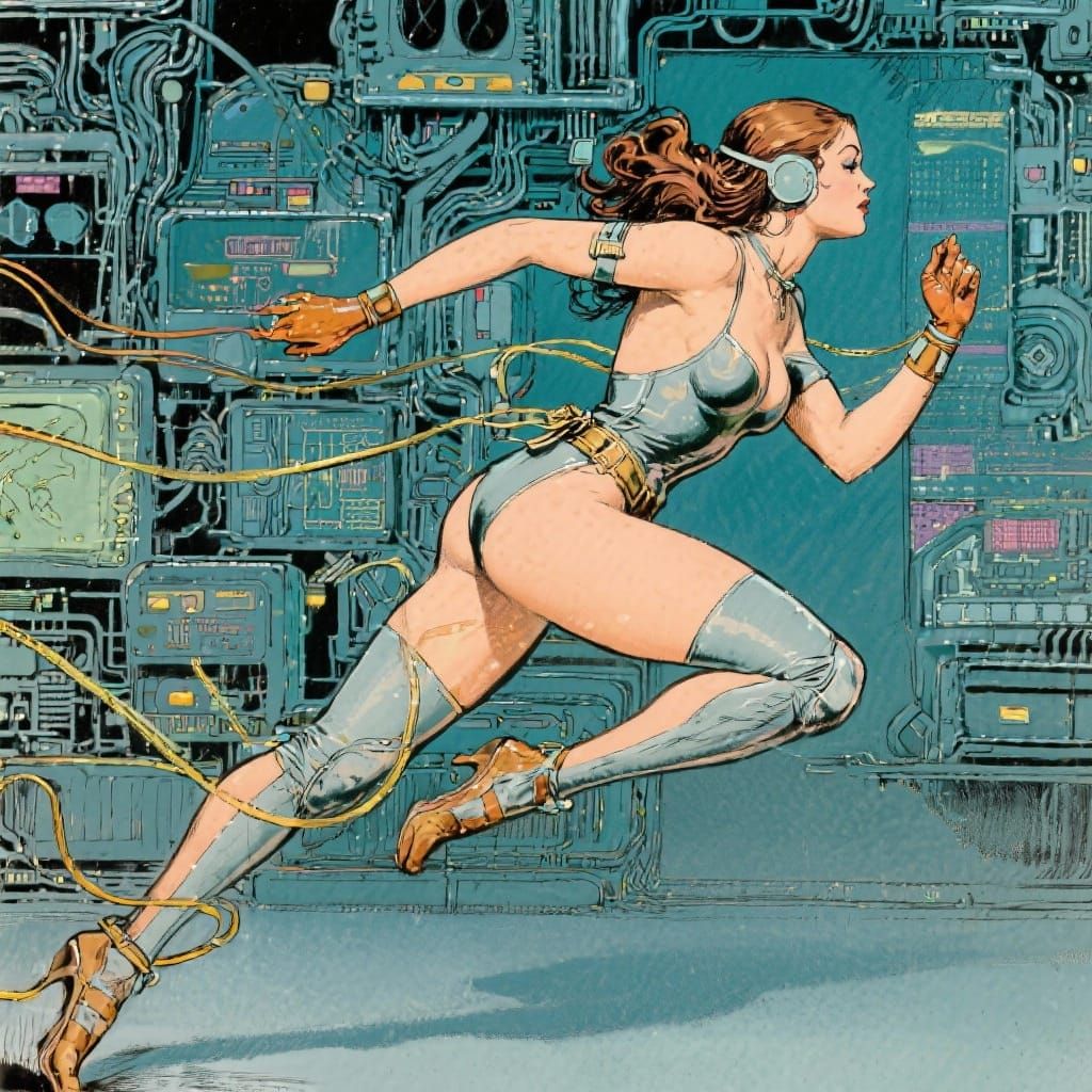 Photographic Female Netrunner in Milo Manara Style