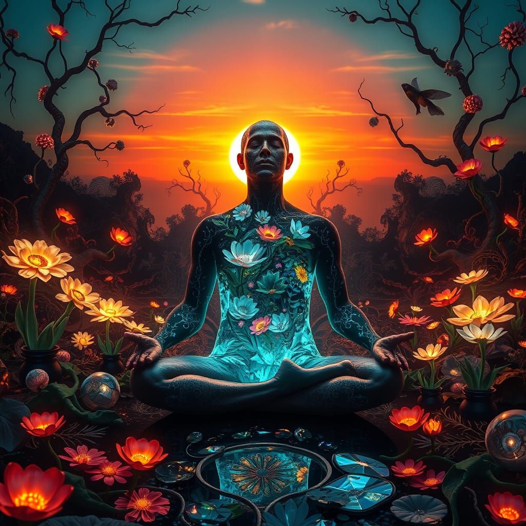 Dreamlike Surrealist Art Featuring Mystical Meditation