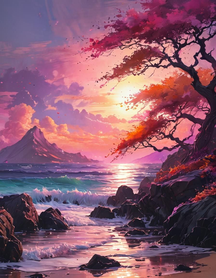 Vaporwave Metallic Ink Sunset Twilight