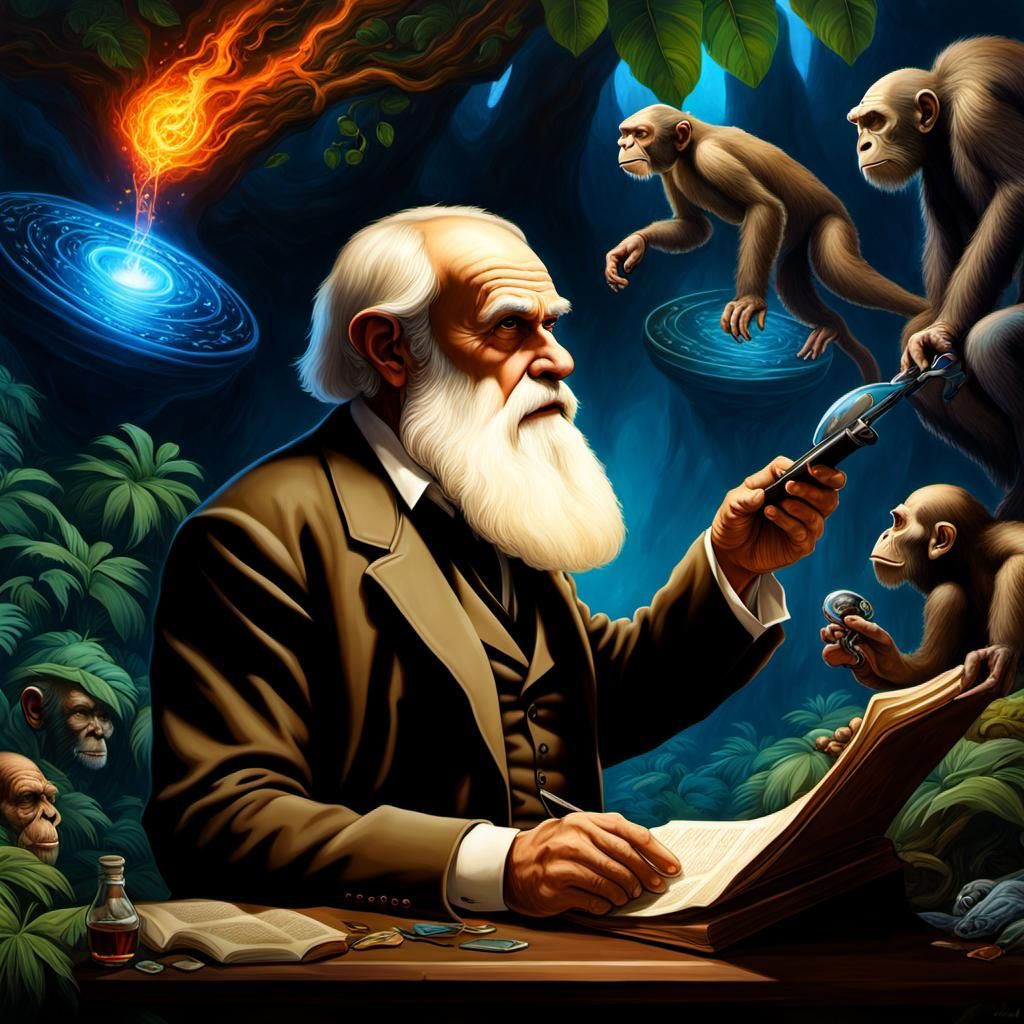 Charles Darwin sits thinking about his ongoing belief in the theory of evolution