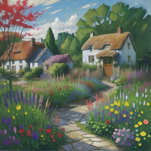 Expressive Cottage Garden in Impasto Style