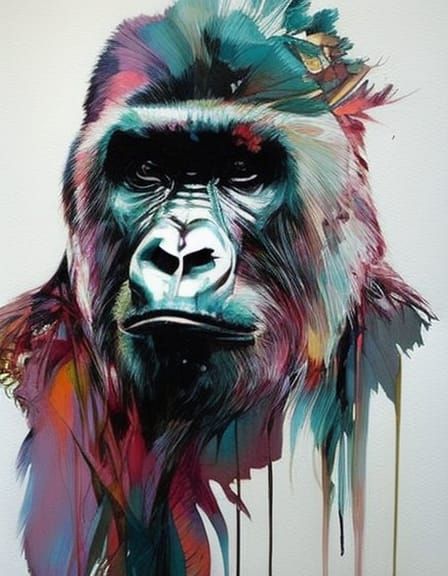 Detailed Gorilla Portrait in Expressive Impasto Style