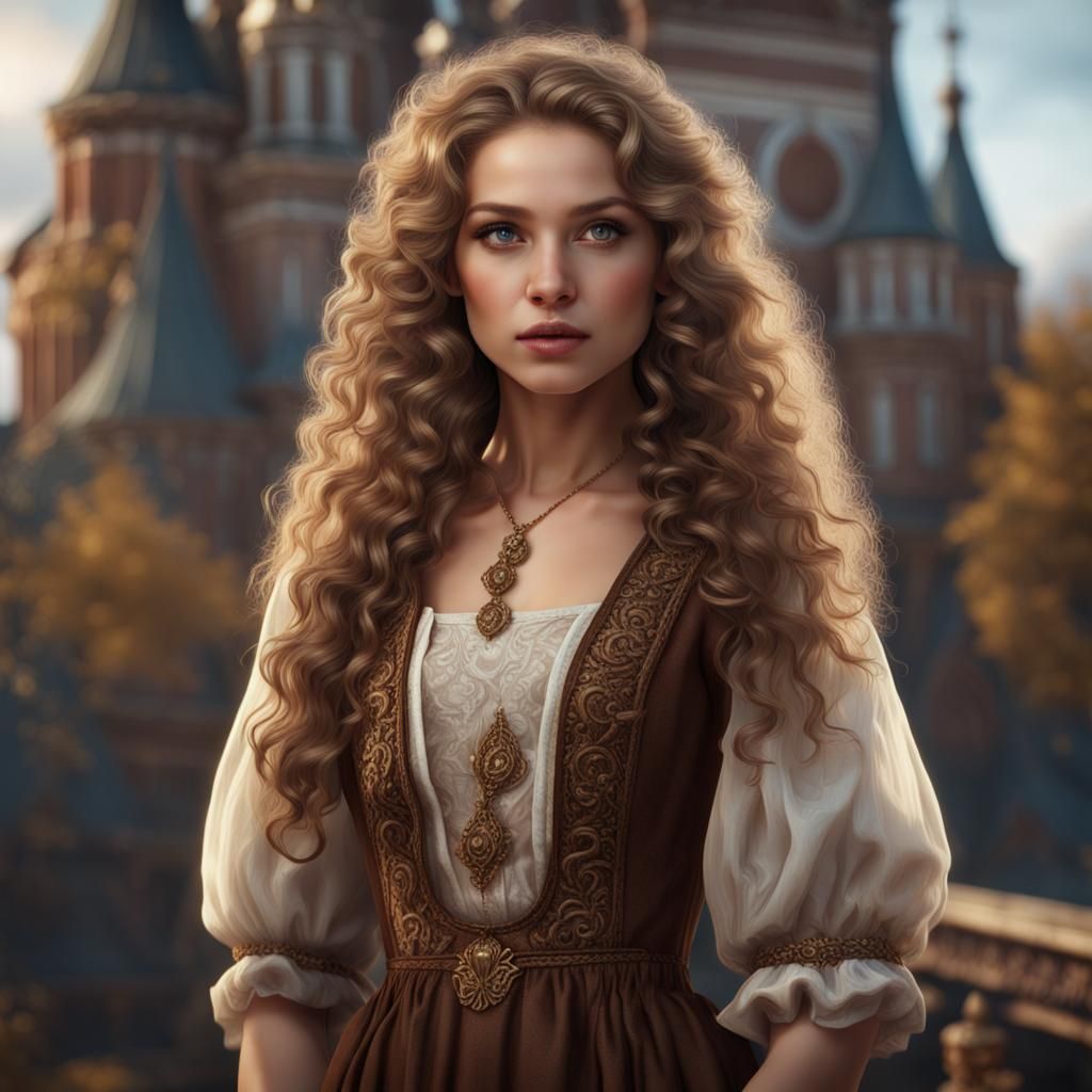 Beautiful Girl Portrait in Russian Fashion Style