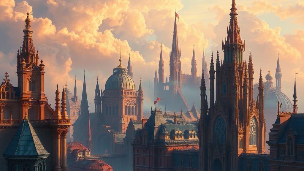 Surreal Cityscape in Oil Painting Style