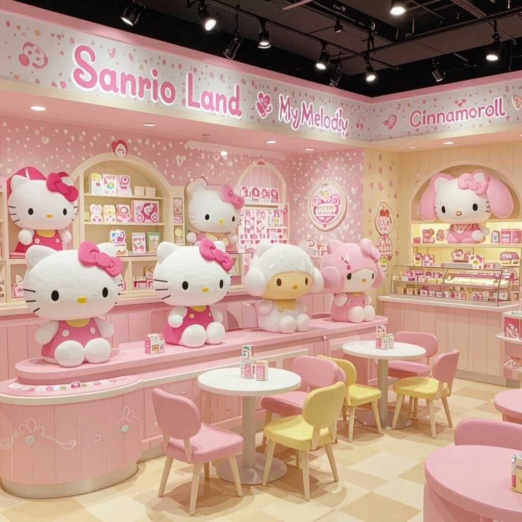 Sanrio Characters in Pastel Fluffy Town
