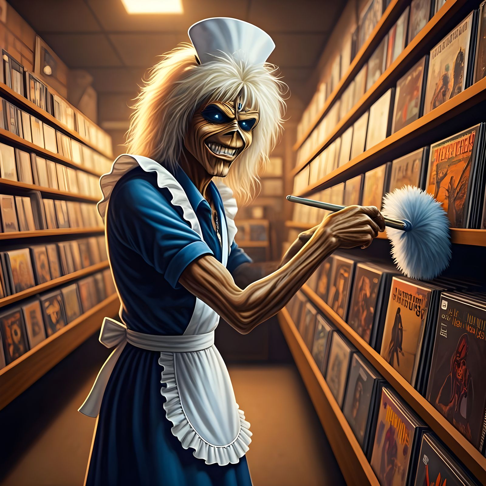 Iron Maiden Mascot Eddie in 80s Record Store