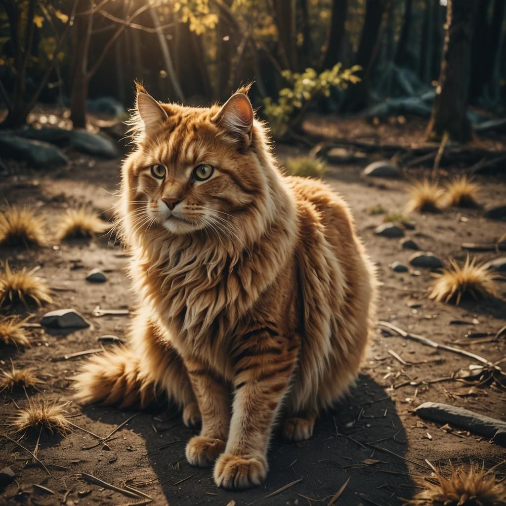 Glowing Golden Cat in Cinematic Style