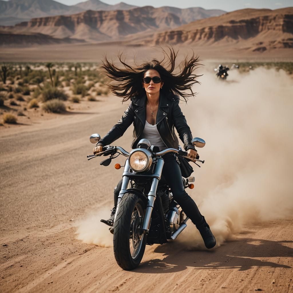 Woman on Harley Chopper in Desert, Professional Photography