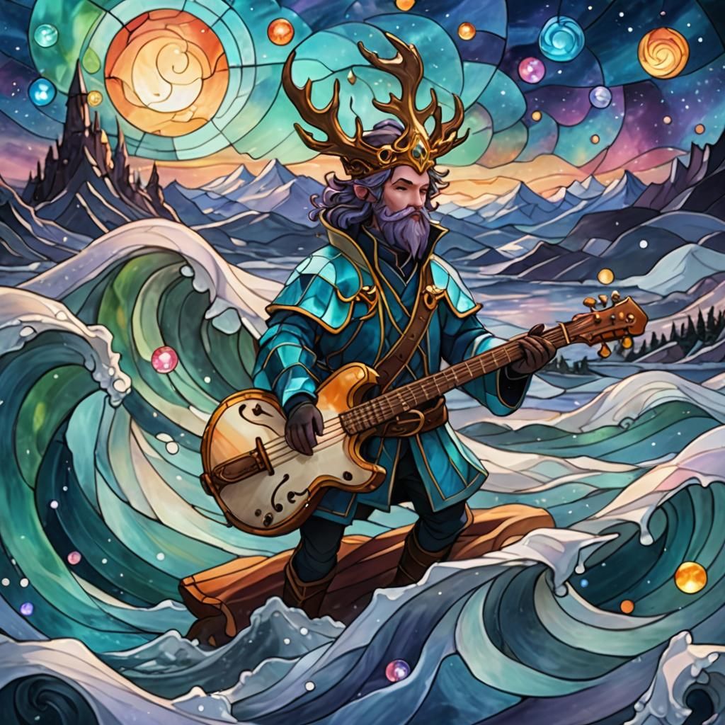 Ice Magic Bard in Stained Glass with Aurora