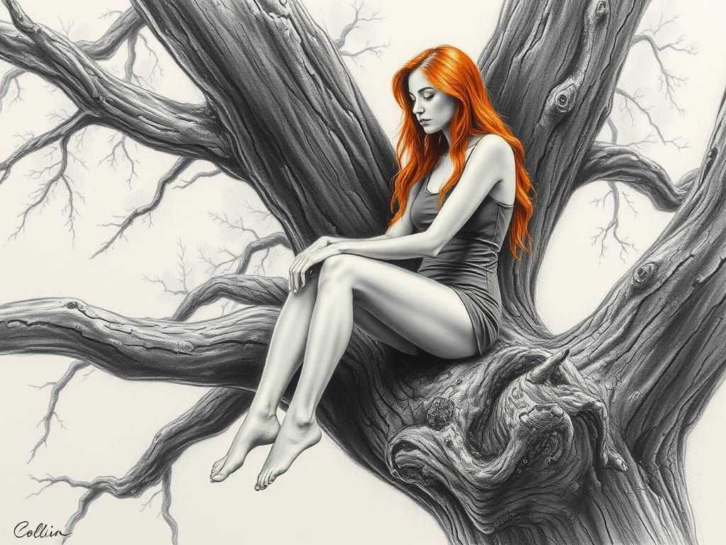 Sensual Woman in Charcoal Drawing Style