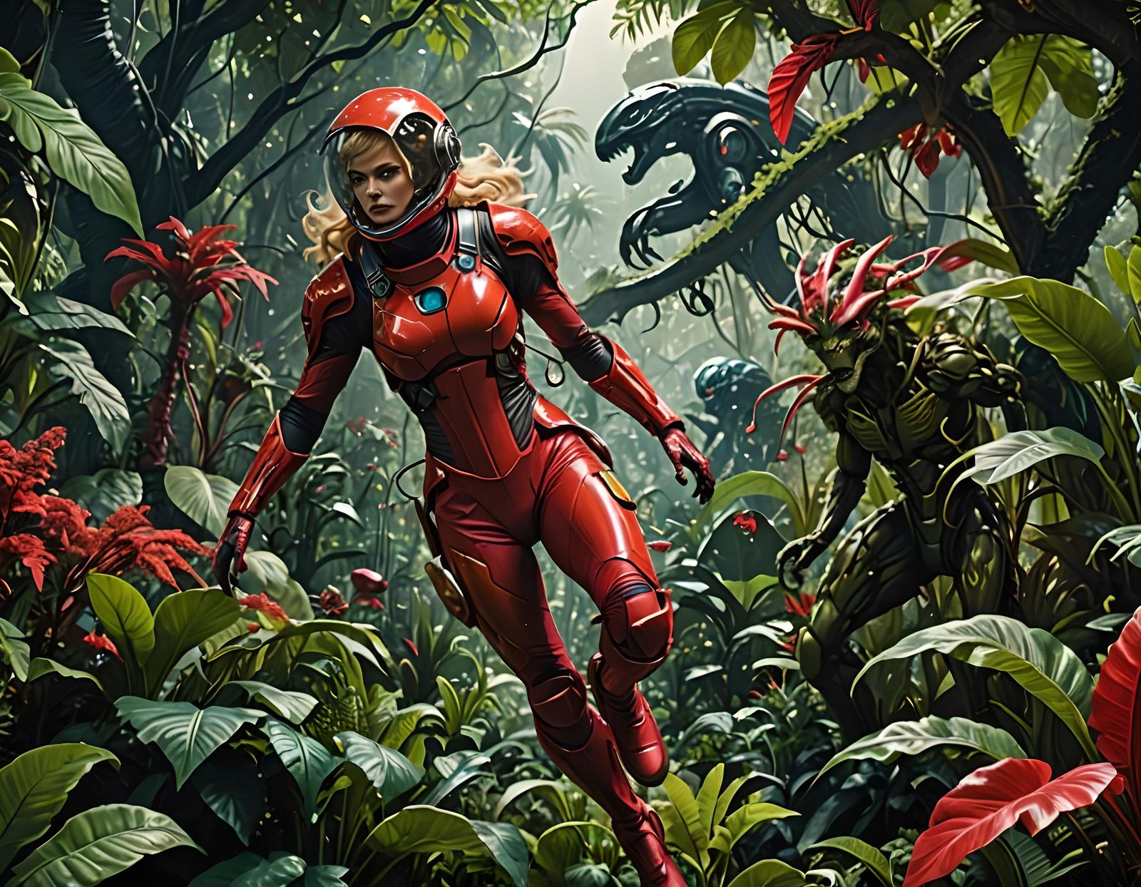 Barbarella's Perilous Escape Through Alien Jungle