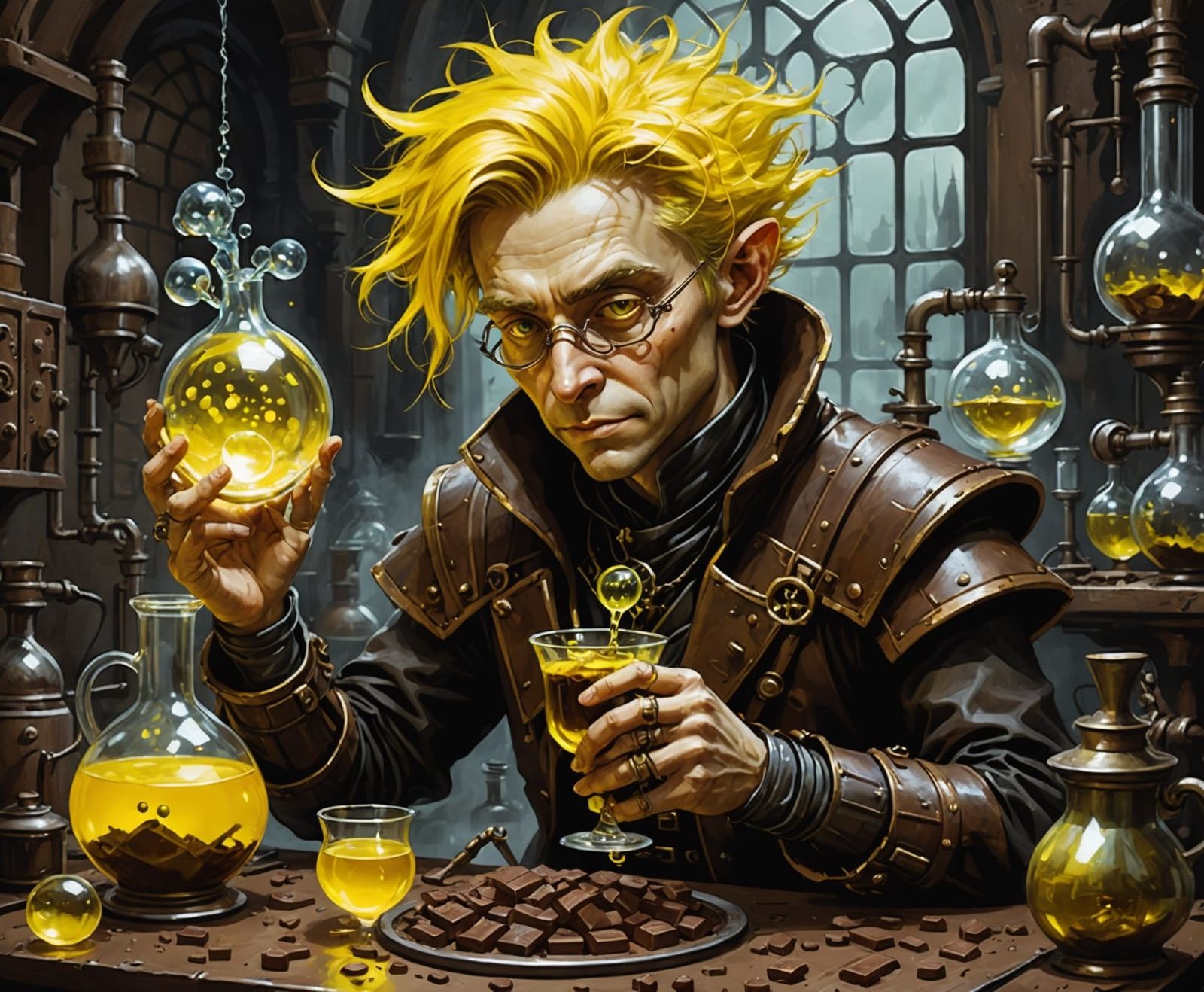 Dieselpunk Alchemist Creates Chocolate Potion