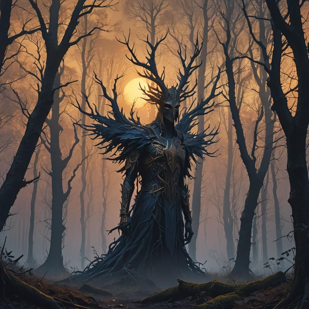 Mystical Warhammer in a Dark Fantasy Forest