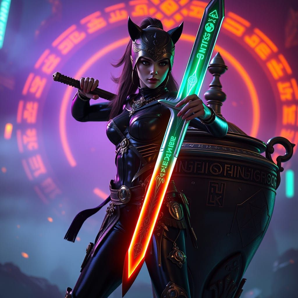 Heroic Female Warrior Defends Coffee with Magical Sword in C...