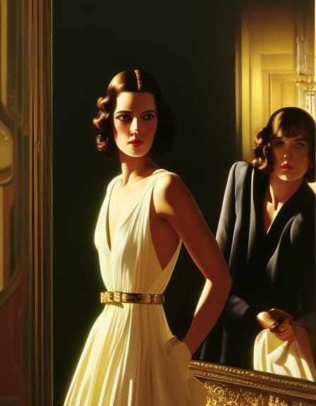 Contemplative Girl's Reflection, Cinematic Matte Painting