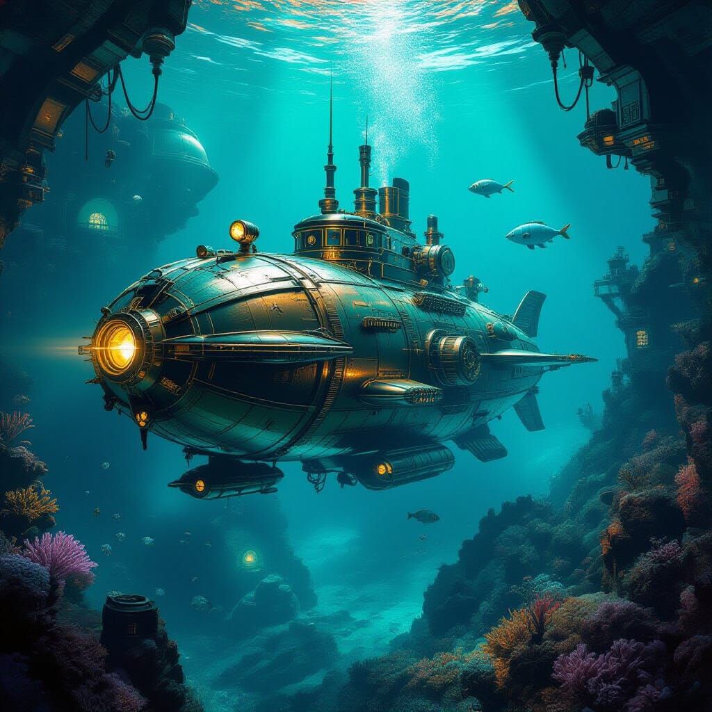 Steampunk Submarine Explores Underwater City in Jules Verne ...