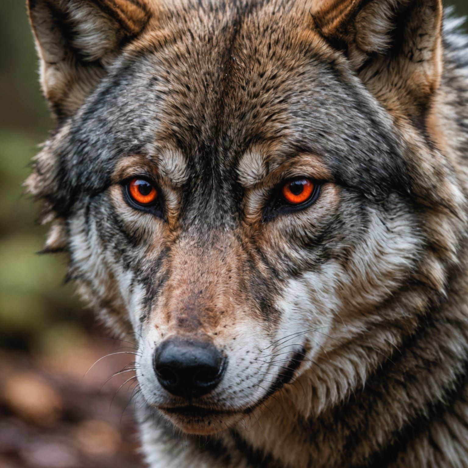 Intense Crimson-Eyed Wolf Stare: Extreme Close-Up
