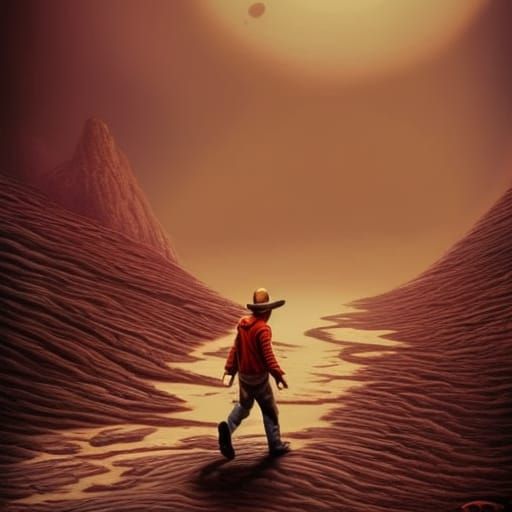 Desert Walk: Dinosaur Encounter in Detailed Digital Art