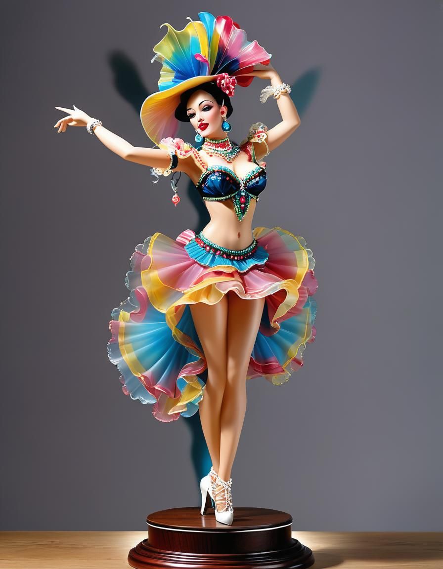 Colorful 3D Sculpture of a Can-Can Dancer