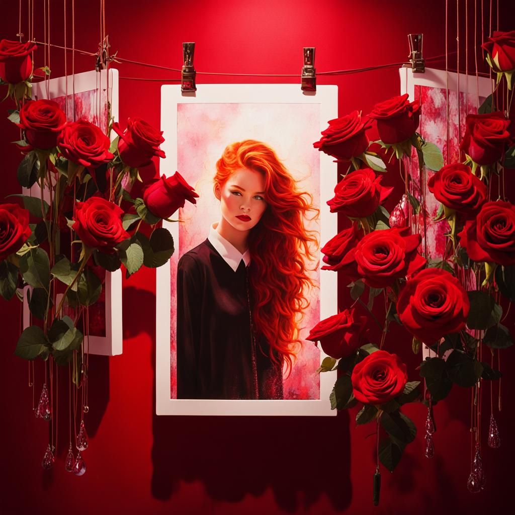 Red-Headed Student in Red Photography Darkroom: Alcohol Ink