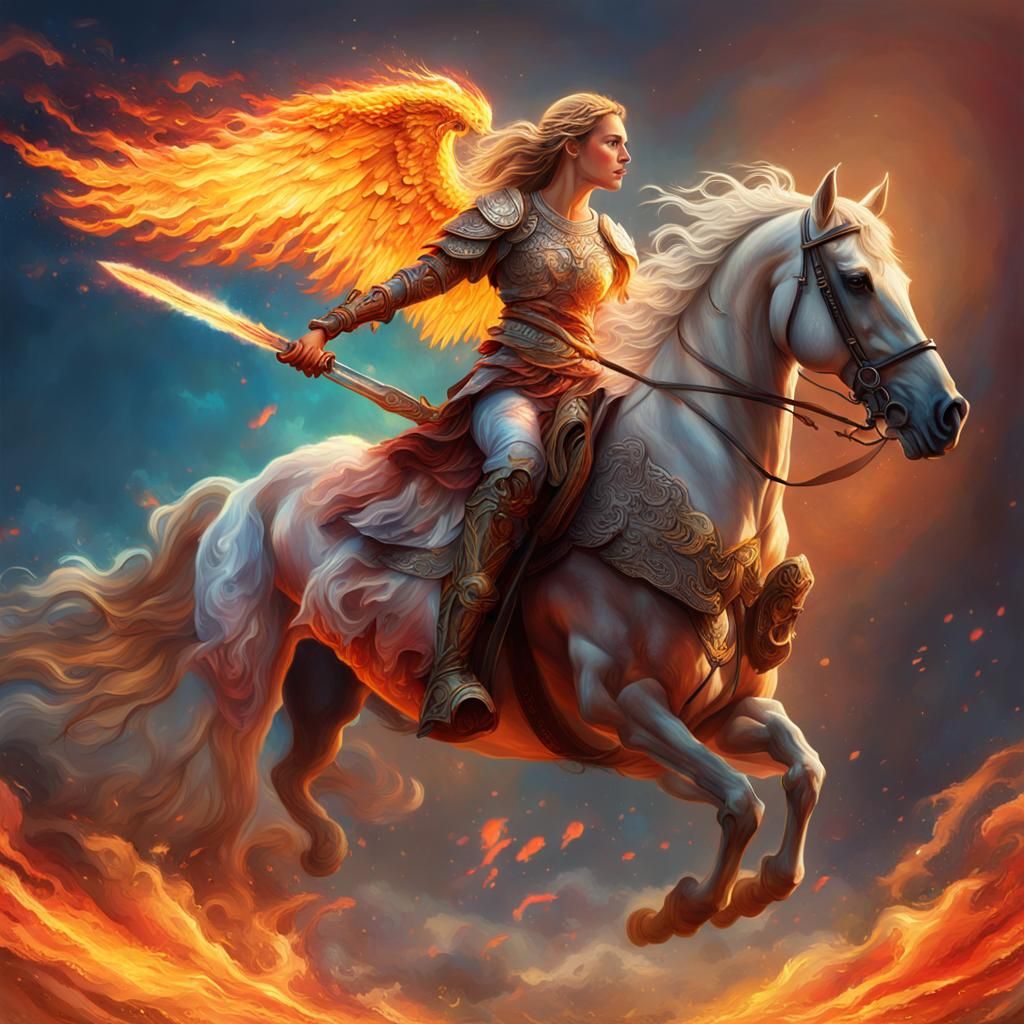 woman angel with flaming sword on horse 6