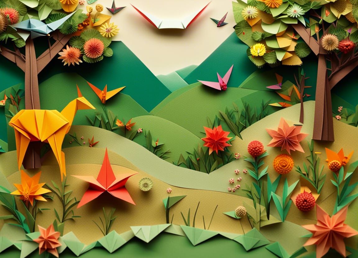 Origami Country Meadow Landscape